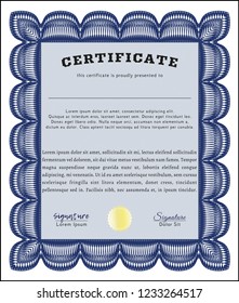 Blue Certificate of achievement. With linear background. Vector illustration. Good design. 
