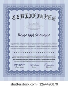 Blue Certificate of achievement. With linear background. Detailed. Modern design. 