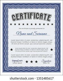Blue Certificate of achievement. Lovely design. Detailed. With background. 