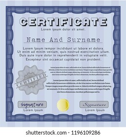 Blue Certificate of achievement. Modern design. With linear background. Detailed. 
