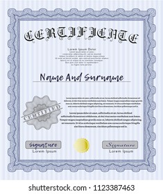 Blue Certificate of achievement. Money design. Customizable, Easy to edit and change colors. With complex background. 