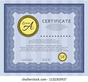 Blue Certificate of achievement. Money Pattern. Easy to print. Detailed. 
