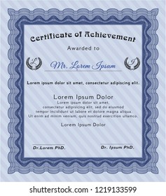 Blue Certificate of achievement. Money Pattern. Vector illustration. With quality background. 