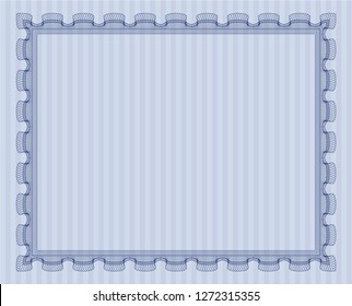 Blue Certificate of achievement. Money Pattern design. Detailed. Printer friendly. 