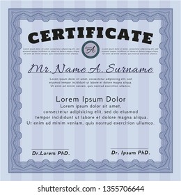Blue Certificate of achievement. Money Pattern. With guilloche pattern. Vector illustration. 