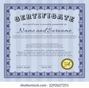 Blue Certificate of achievement.  Money Pattern design.  Printer friendly.  Customizable, Easy to edit and change colors. 