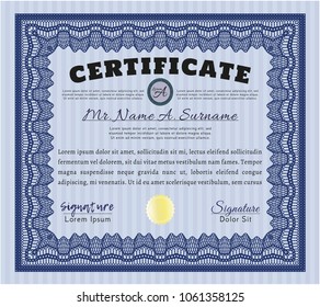  Blue Certificate of achievement. Money style design. Customizable, Easy to edit and change colors. With complex background. 