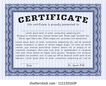  Blue Certificate of achievement. Money style design. Customizable, Easy to edit and change colors. With complex linear background. 