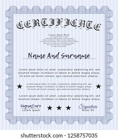 Blue Certificate of achievement. Money style design. Printer friendly. Detailed. 