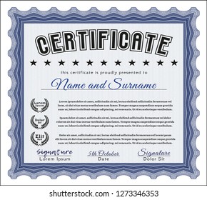 Blue Certificate of achievement. Money style design. Customizable, Easy to edit and change colors. Easy to print. 