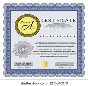 Blue Certificate of achievement. Nice design. Detailed. Printer friendly. 