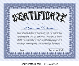  Blue Certificate of achievement. Printer friendly. Vector illustration. Nice design. 