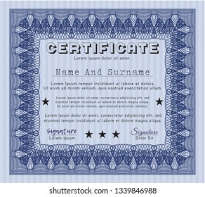 Blue Certificate of achievement. Printer friendly. Customizable, Easy to edit and change colors. Perfect design. 