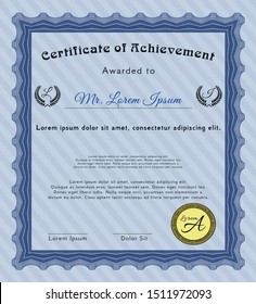 Blue Certificate of achievement. Printer friendly. Detailed. Excellent design. 