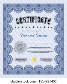 Blue Certificate of achievement. Printer friendly. Detailed. Elegant design. 