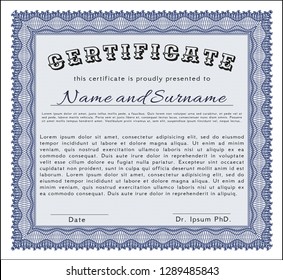 Blue Certificate of achievement. With quality background. Customizable, Easy to edit and change colors. Money design. 