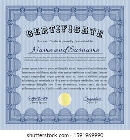Blue Certificate of achievement. Retro design. With background. Detailed. 