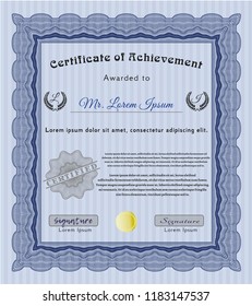 Blue Certificate of achievement. Sophisticated design. Detailed. Easy to print. 