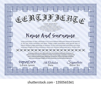 Blue Certificate of achievement. Sophisticated design. Complex background. Customizable, Easy to edit and change colors. 
