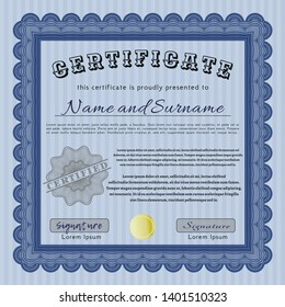 Blue Certificate of achievement template. Artistry design. Customizable, Easy to edit and change colors. Complex background. 