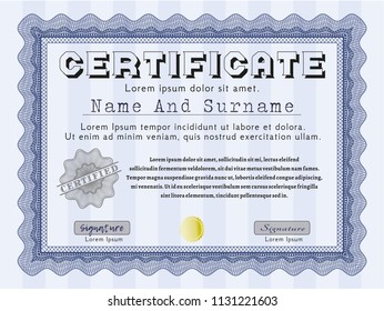 Blue Certificate of achievement template. With background. Sophisticated design. Customizable, Easy to edit and change colors. 