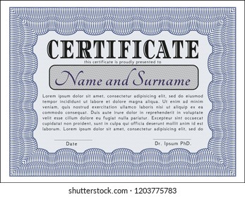 Blue Certificate of achievement template. Beauty design. Customizable, Easy to edit and change colors. Complex background. 
