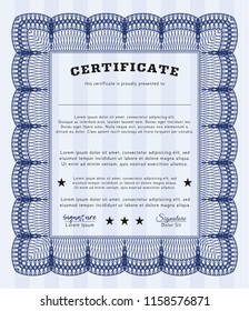 Blue Certificate of achievement template. Complex background. Detailed. Beauty design. 