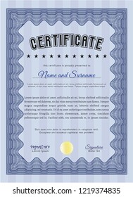 Blue Certificate of achievement template. With complex linear background. Vector illustration. Elegant design. 