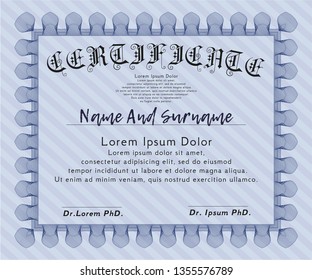 Blue Certificate of achievement template. With complex linear background. Beauty design. Vector illustration. 