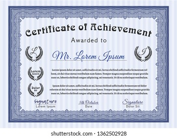 Blue Certificate of achievement template. Complex background. Vector illustration. Beauty design. 