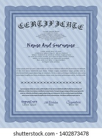 Blue Certificate of achievement template. Complex background. Lovely design. Vector illustration. 