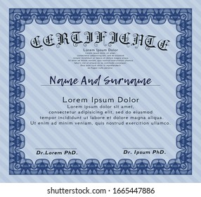 Blue Certificate of achievement template. With complex background. Customizable, Easy to edit and change colors. Money Pattern design. 