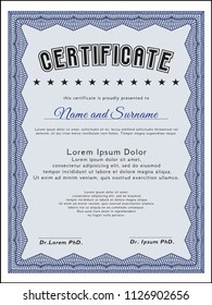 Blue Certificate of achievement template. Cordial design. Printer friendly. Detailed. 