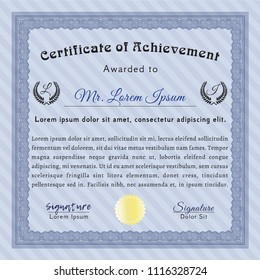 Blue Certificate of achievement template. Customizable, Easy to edit and change colors. With complex background. Beauty design. 