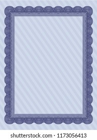 Blue Certificate of achievement template. Customizable, Easy to edit and change colors. With guilloche pattern and background. Artistry design. 