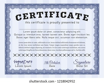 Blue Certificate of achievement template. Customizable, Easy to edit and change colors. With background. Good design. 