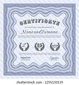 Blue Certificate of achievement template. Customizable, Easy to edit and change colors. With linear background. Money Pattern design. 