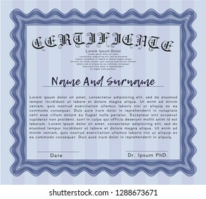 Blue Certificate of achievement template. Customizable, Easy to edit and change colors. With background. Artistry design. 