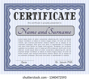 Blue Certificate of achievement template. Customizable, Easy to edit and change colors. With complex linear background. Perfect design. 