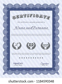 Blue Certificate of achievement template. Easy to print. Good design. Customizable, Easy to edit and change colors. 