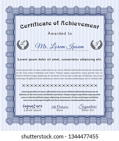 Blue Certificate of achievement template. Easy to print. Money design. Vector illustration. 