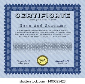 Blue Certificate of achievement template. Easy to print. Good design. Customizable, Easy to edit and change colors. 