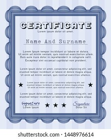 Blue Certificate of achievement template. Easy to print. Vector illustration. Excellent design. 