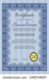 Blue Certificate of achievement template. Elegant design. Customizable, Easy to edit and change colors. With great quality guilloche pattern. 