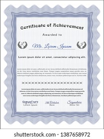 Blue Certificate of achievement template. Excellent design. Vector illustration. With linear background. 