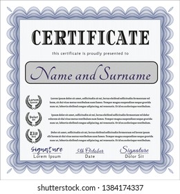 Blue Certificate of achievement template. Good design. Vector illustration. With guilloche pattern. 