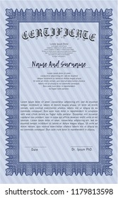 Blue Certificate of achievement template. With linear background. Modern design. Customizable, Easy to edit and change colors. 