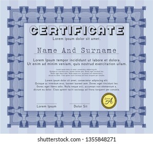 Blue Certificate of achievement template. With linear background. Superior design. Customizable, Easy to edit and change colors. 