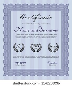 Blue Certificate of achievement template. Lovely design. Printer friendly. Detailed. 