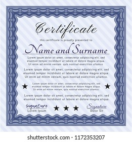 Blue Certificate of achievement template. Money Pattern design. Customizable, Easy to edit and change colors. With linear background. 